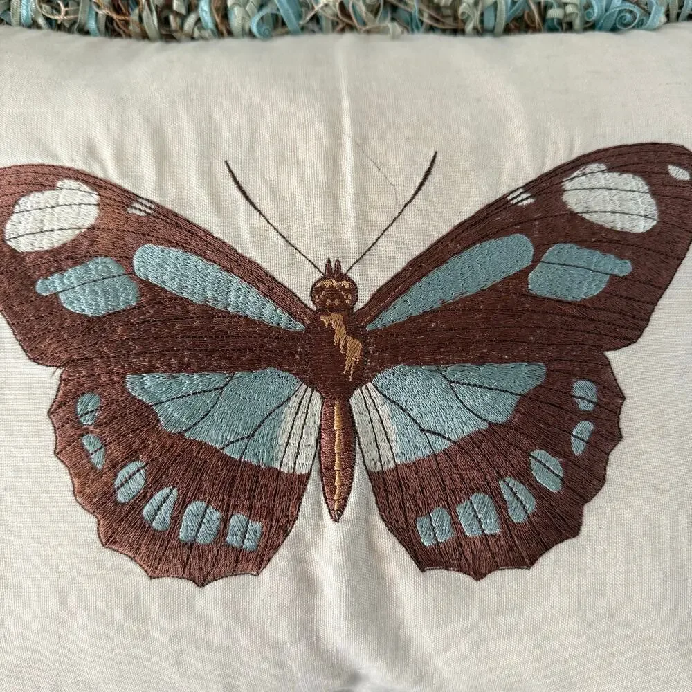 Decorative Butterfly Accent Throw Pillow 14x17 Fringe Trim Cottage Style